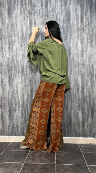 Baskılı Gabardin Pantolon Taba