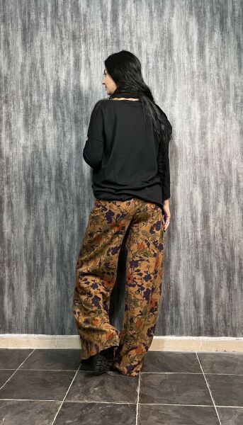 Baskılı Gabardin Pantolon Desenli Taba