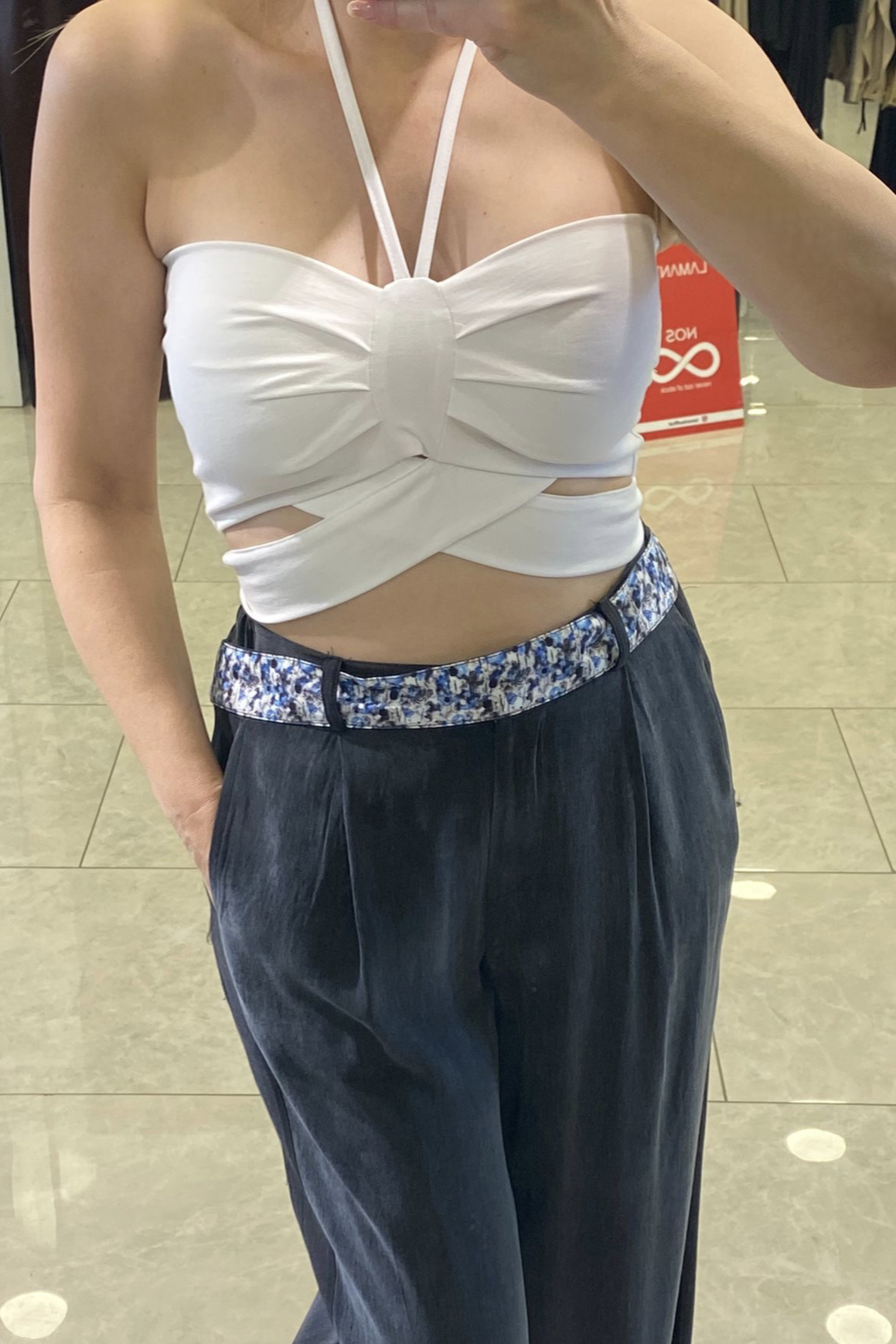 Lamante Crop Bluz - Beyaz