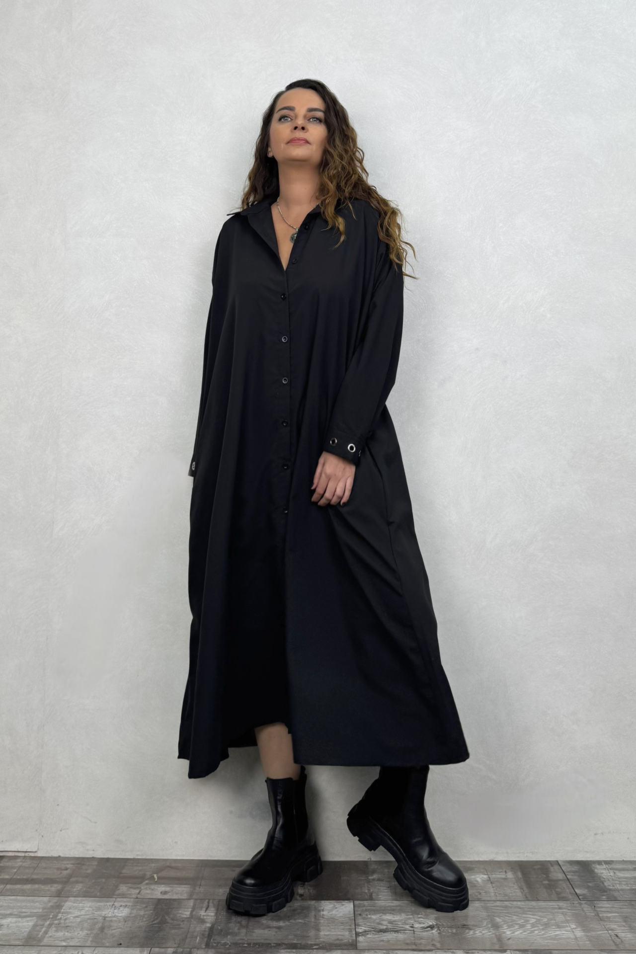 Oversize Gömlek Elbise - Siyah