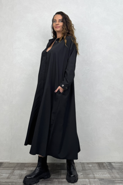 Oversize Gömlek Elbise - Siyah