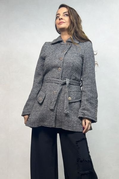 Vintage Hand Made Kışlık Ceket - Beyaz Siyah