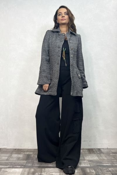 Vintage Hand Made Kışlık Ceket - Beyaz Siyah