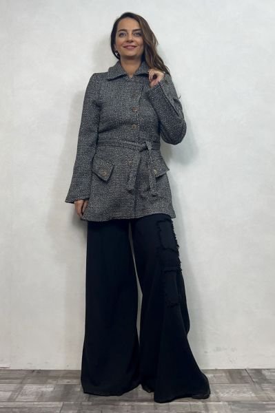 Vintage Hand Made Kışlık Ceket - Beyaz Siyah