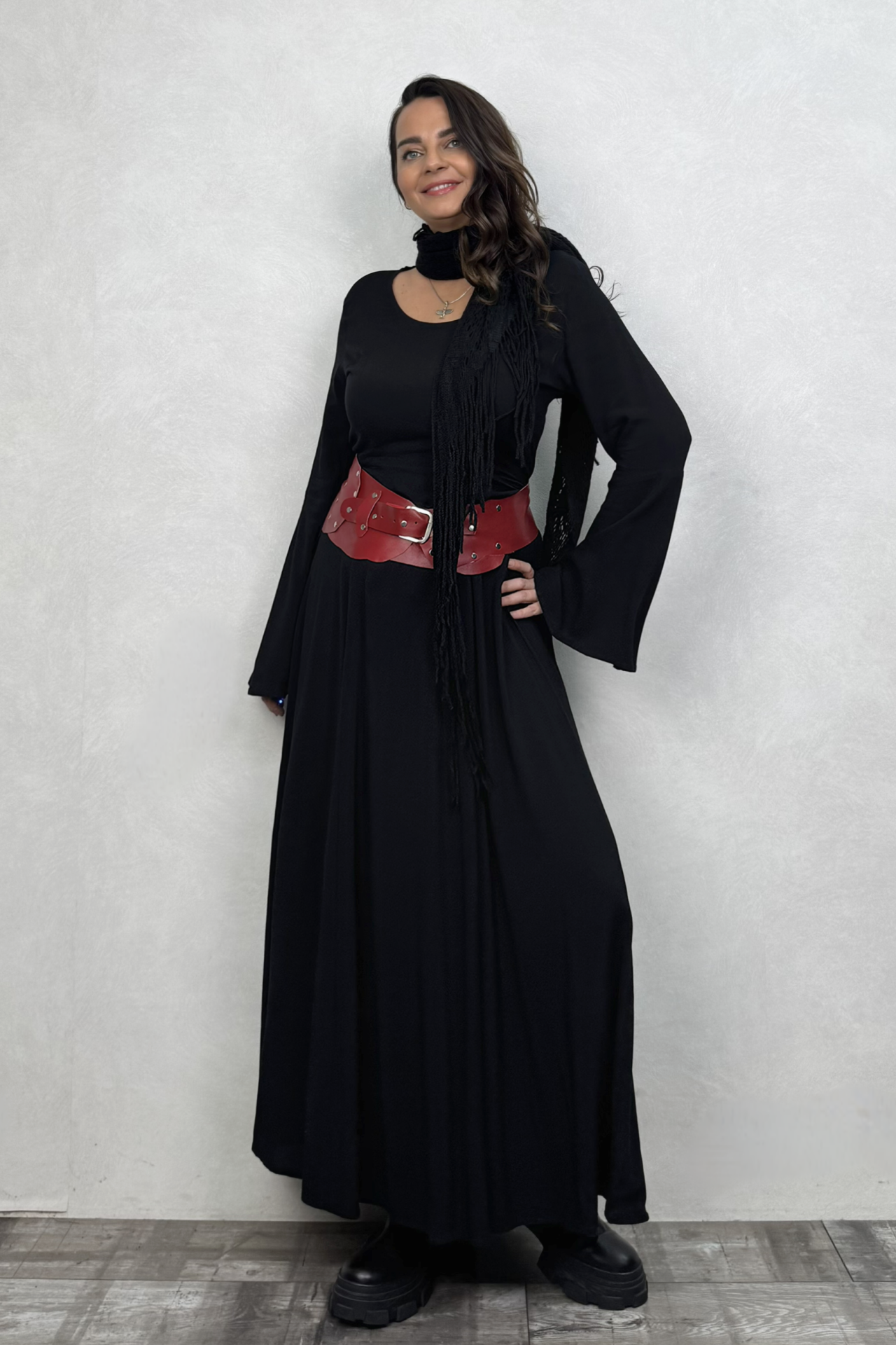 Belden Bağlamalı İspanyol Elbise - Siyah