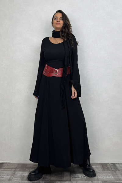 Belden Bağlamalı İspanyol Elbise - Siyah