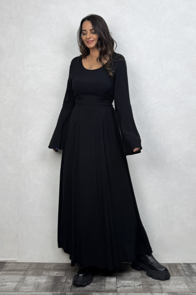 Belden Bağlamalı İspanyol Elbise - Siyah