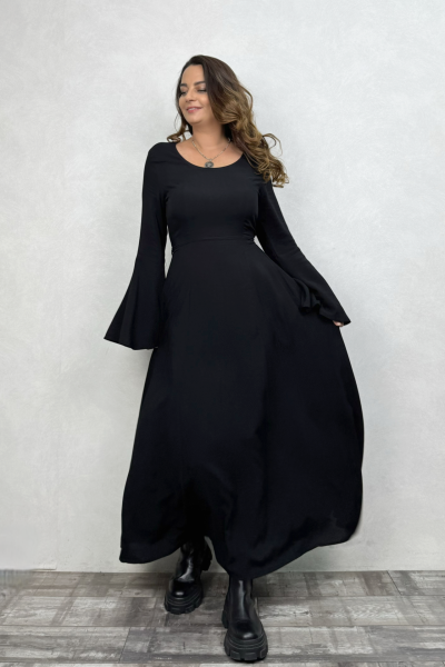 Belden Bağlamalı İspanyol Elbise - Siyah