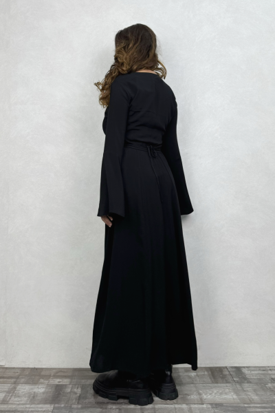 Belden Bağlamalı İspanyol Elbise - Siyah