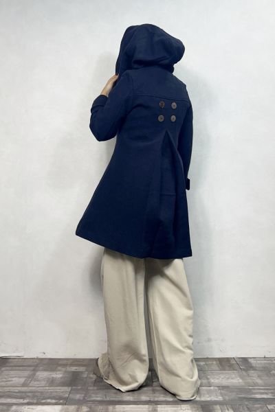 Kapşon Şal Yaka Hand Made Kışlık Ceket - Lacivert