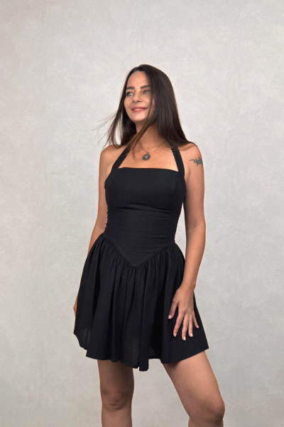 Armony Tasarım Keten Elbise -  Siyah