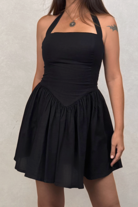 Armony Tasarım Keten Elbise -  Siyah