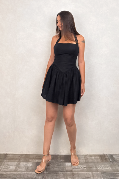 Armony Tasarım Keten Elbise -  Siyah