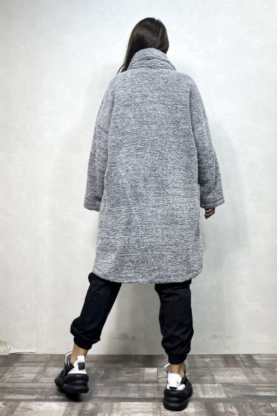 Puffy Peluş Oversize Ceket - Gri
