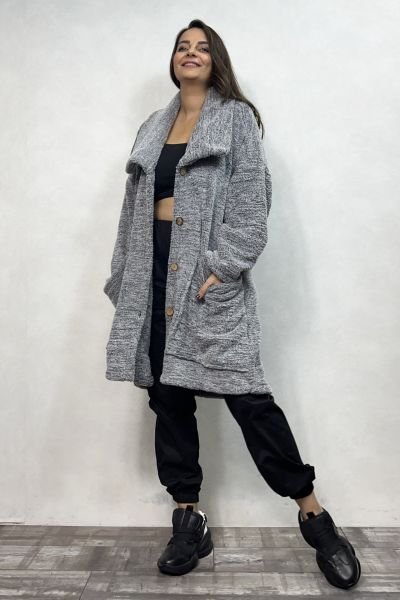 Puffy Peluş Oversize Ceket - Gri