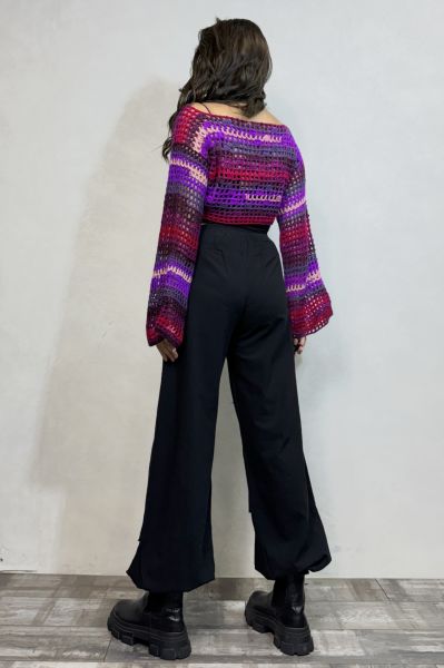 İspanyol Kol File Örgü Bolero- Mor Batik