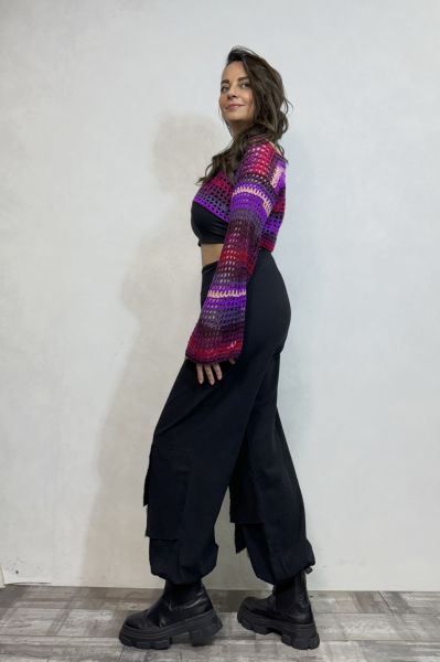 İspanyol Kol File Örgü Bolero- Mor Batik