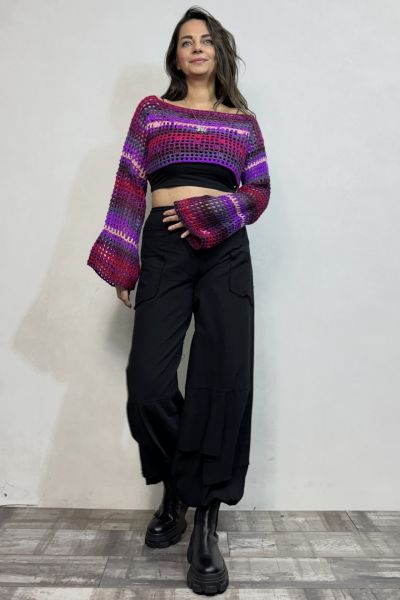 İspanyol Kol File Örgü Bolero- Mor Batik