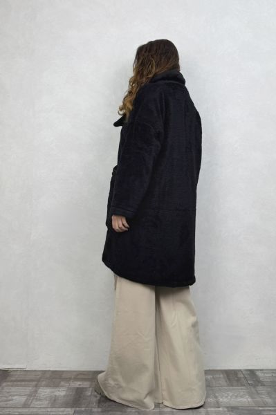 Puffy Peluş Oversize Ceket - Siyah
