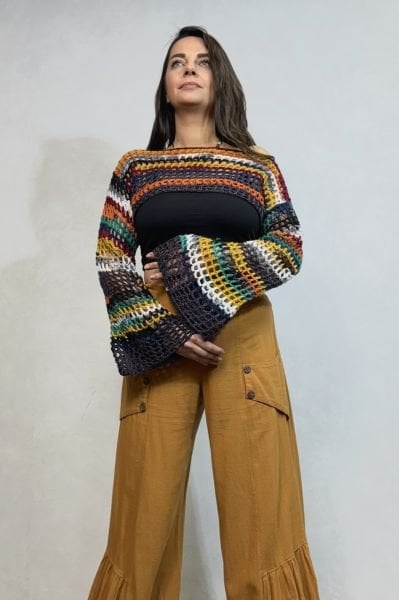 İspanyol Kol File Örgü Bolero- Gökkuşağı Batik