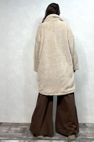 Puffy Peluş Oversize Ceket - Krem
