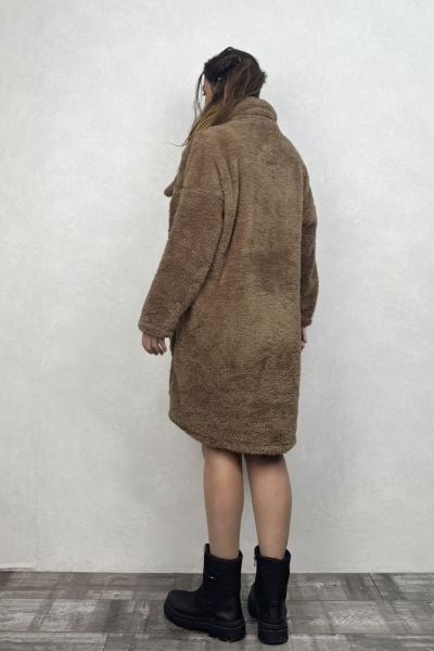 Puffy Peluş Oversize Ceket - Kahverengi