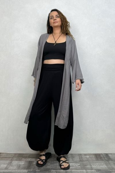 Soly Nature Müslin Bolero Bluz Dark Grey - Antrasit