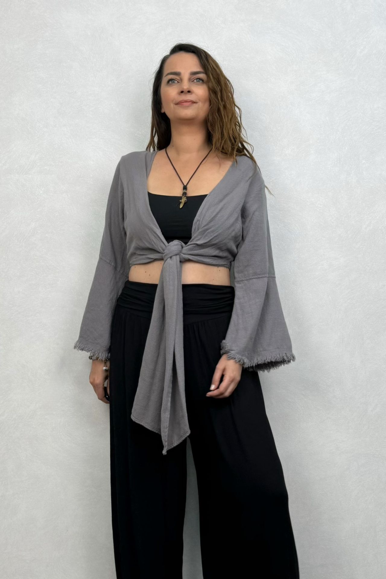 Soly Nature Müslin Bolero Bluz Dark Grey - Antrasit