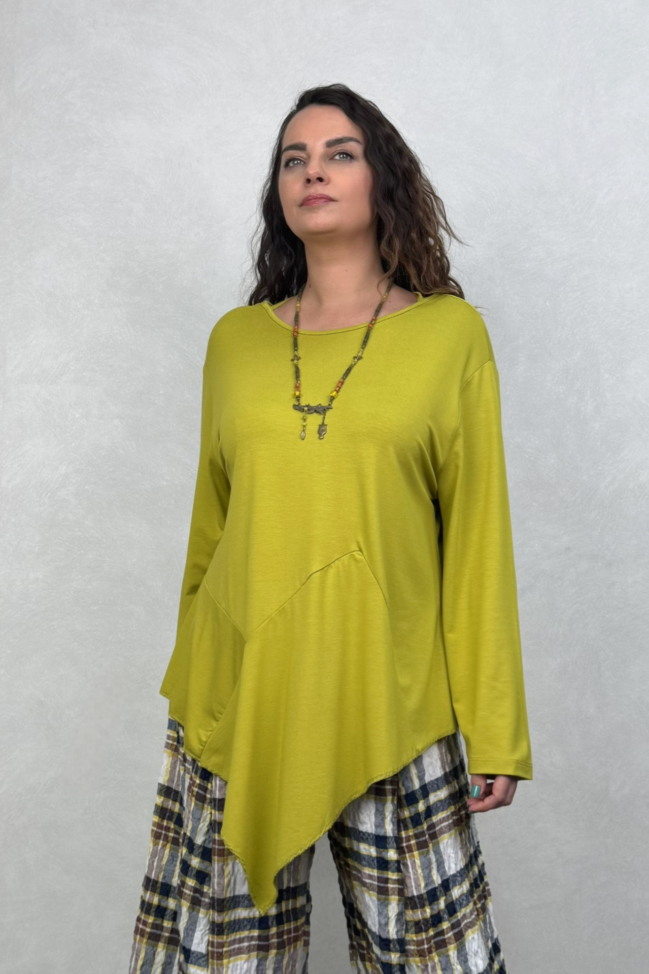 Asimetrik Parça Detaylı Bluz - Limon Yeşili
