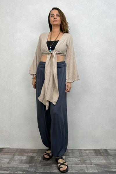 Soly Nature Müslin Bolero Bluz - Bej
