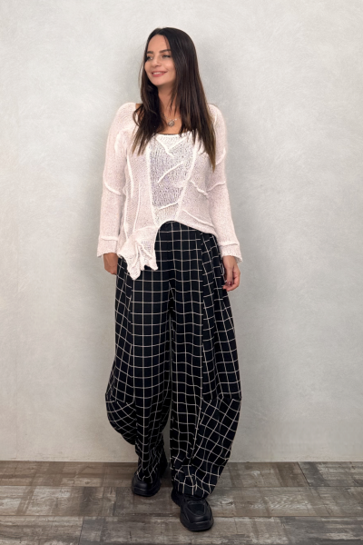 Pera Dikiş Detaylı Merserize Bluz - Beyaz