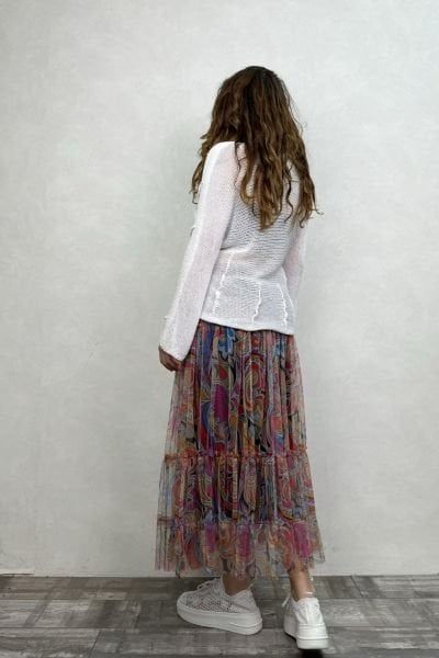 Pera Dikiş Detaylı Merserize Bluz - Beyaz