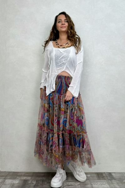 Pera Dikiş Detaylı Merserize Bluz - Beyaz