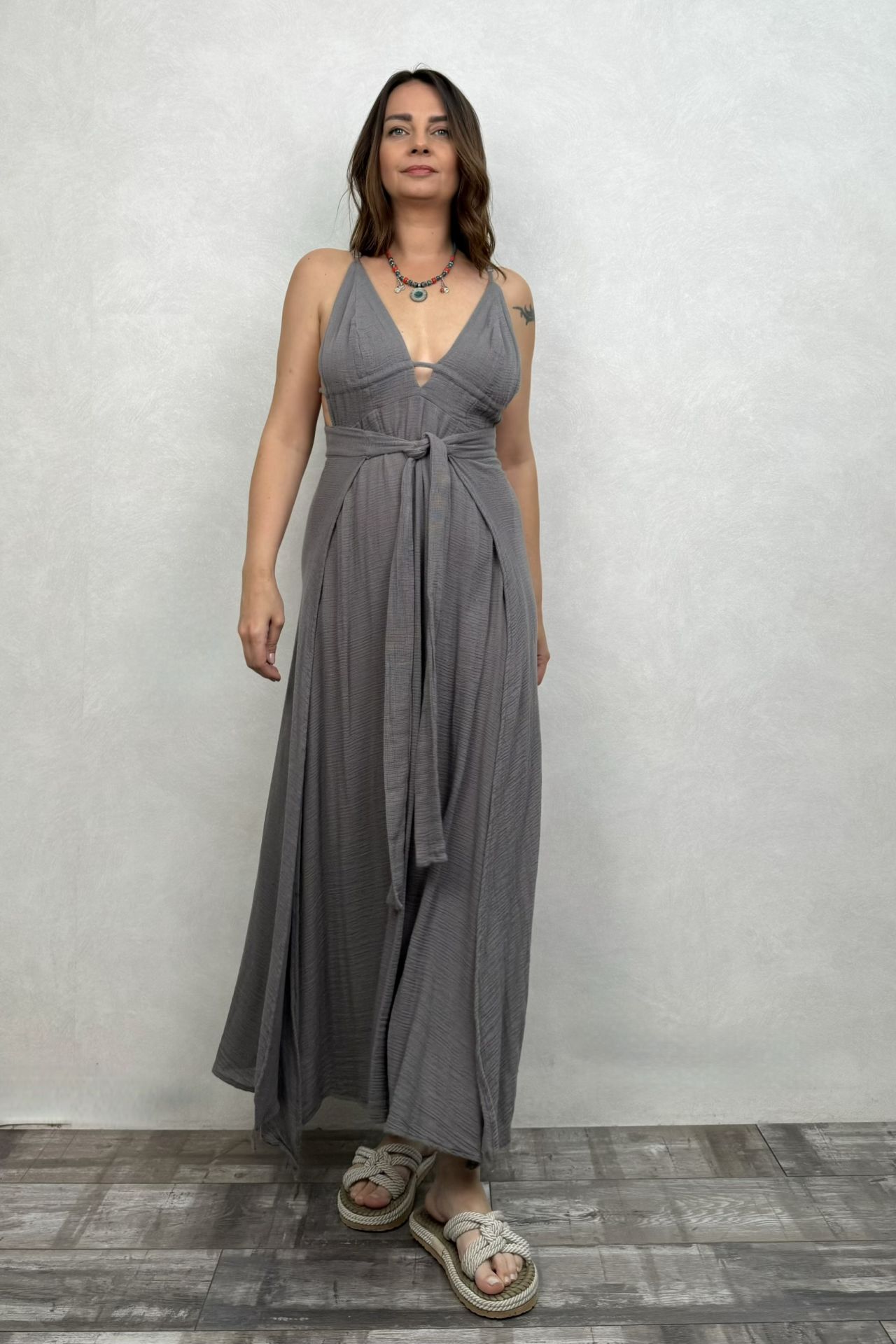 Afro Kaftan Elbise Dark Grey - Antrasit