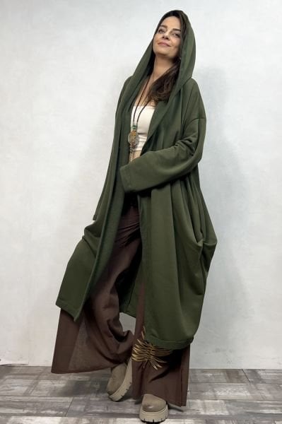 Kapşonlu Salaş Kaftan - Haki
