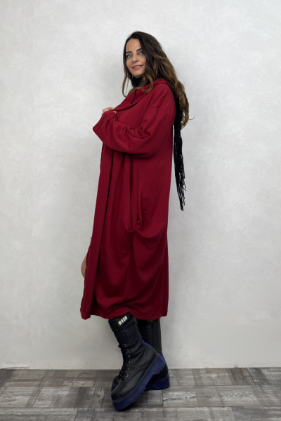 Kapşonlu Salaş Kaftan - Bordo