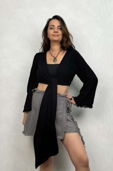Soly Nature Müslin Bolero Bluz - Siyah
