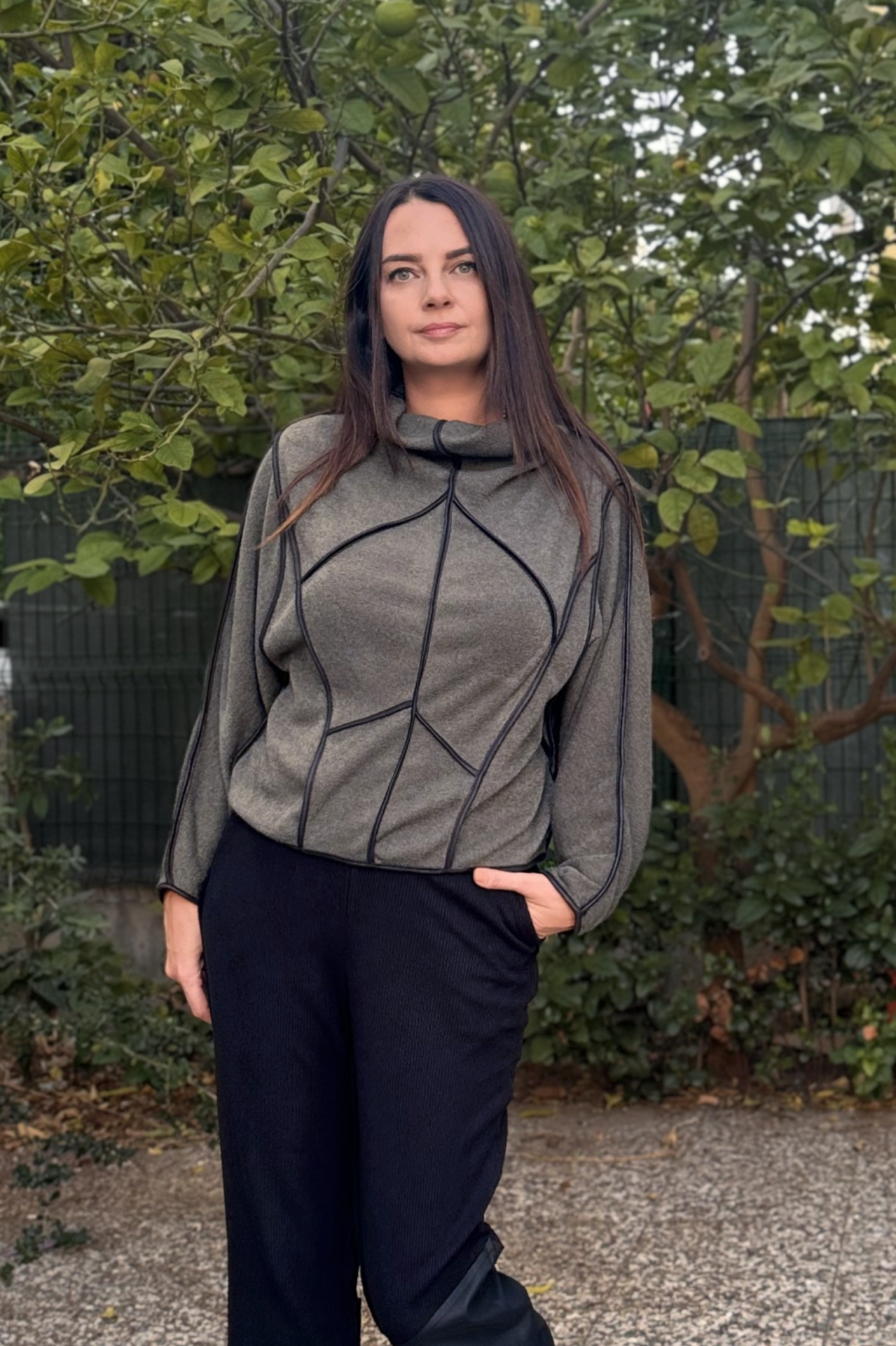 Lamante Teos Siyah Biyeli Bluz - Haki Yeşil