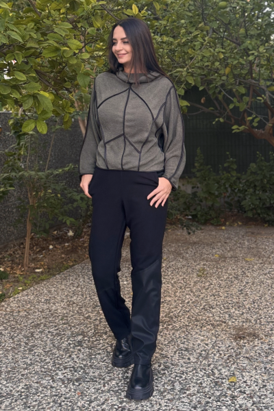 Lamante Teos Siyah Biyeli Bluz - Haki Yeşil