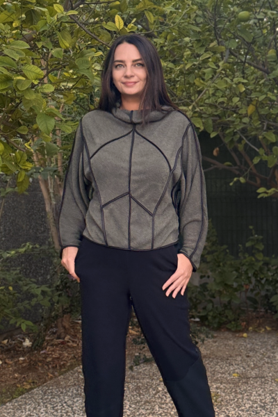 Lamante Teos Siyah Biyeli Bluz - Haki Yeşil