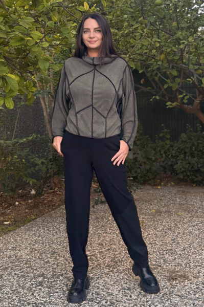 Lamante Teos Siyah Biyeli Bluz - Haki Yeşil