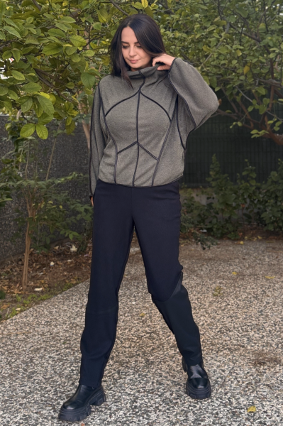 Lamante Teos Siyah Biyeli Bluz - Haki Yeşil