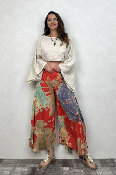 Yırtmaçlı Batik Pantolon - Kiremit