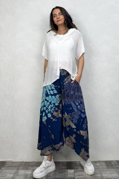 Yırtmaçlı Batik Pantolon - Lacivert