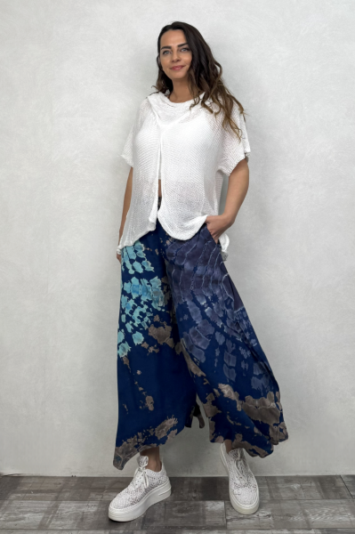 Yırtmaçlı Batik Pantolon - Lacivert