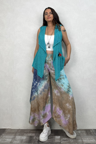 Yırtmaçlı Batik Pantolon - Mavi Lila