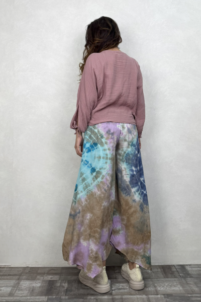 Yırtmaçlı Batik Pantolon - Mavi Lila