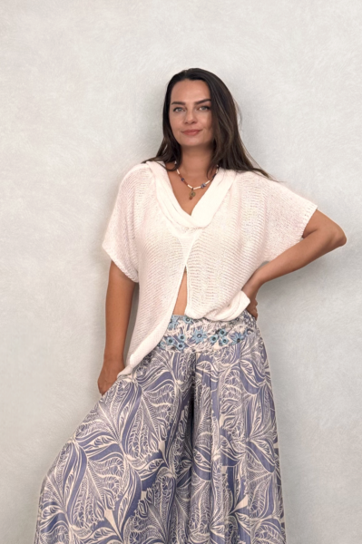 Degaje Merserize Bluz  - Beyaz