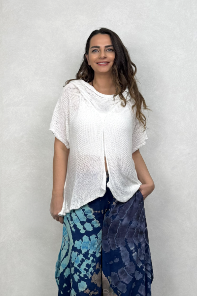 Degaje Merserize Bluz  - Beyaz