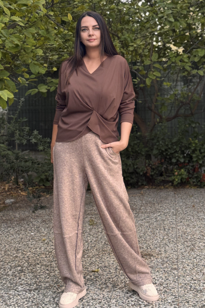 Lamante Axis Ön Büzgülü Bluz - Kahve